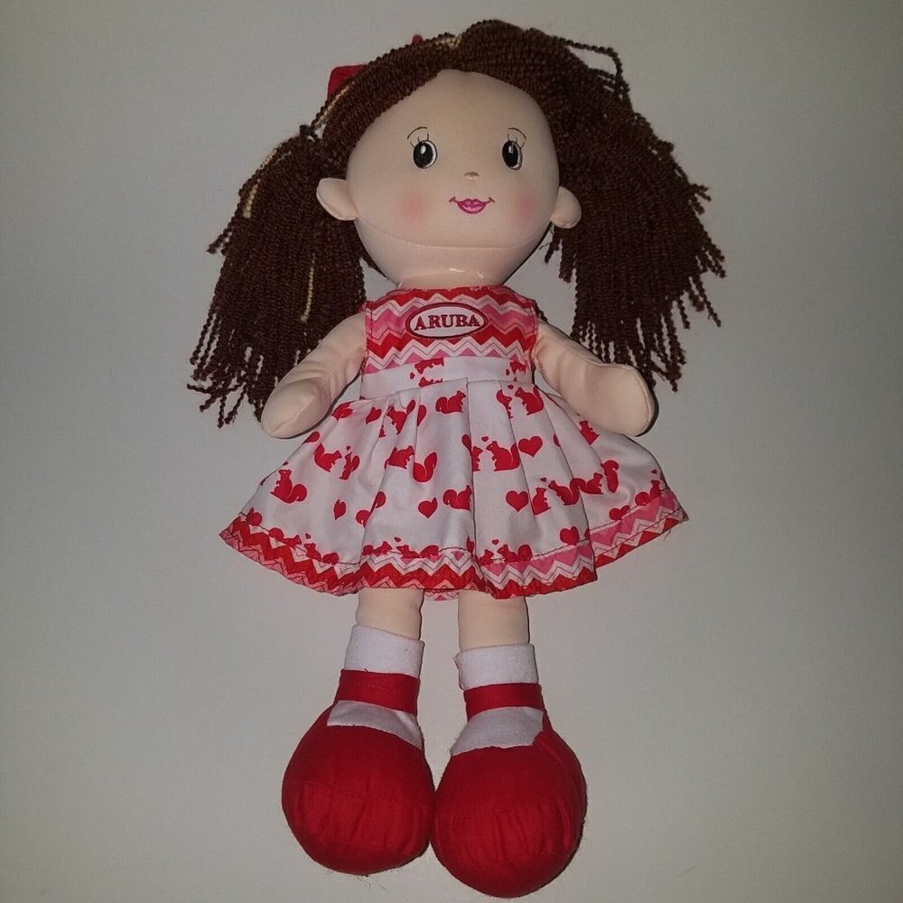 Girl Plush Doll Toy Lovey 16" Toy Brown Yarn Hair Aruba Red Squirrel Dress